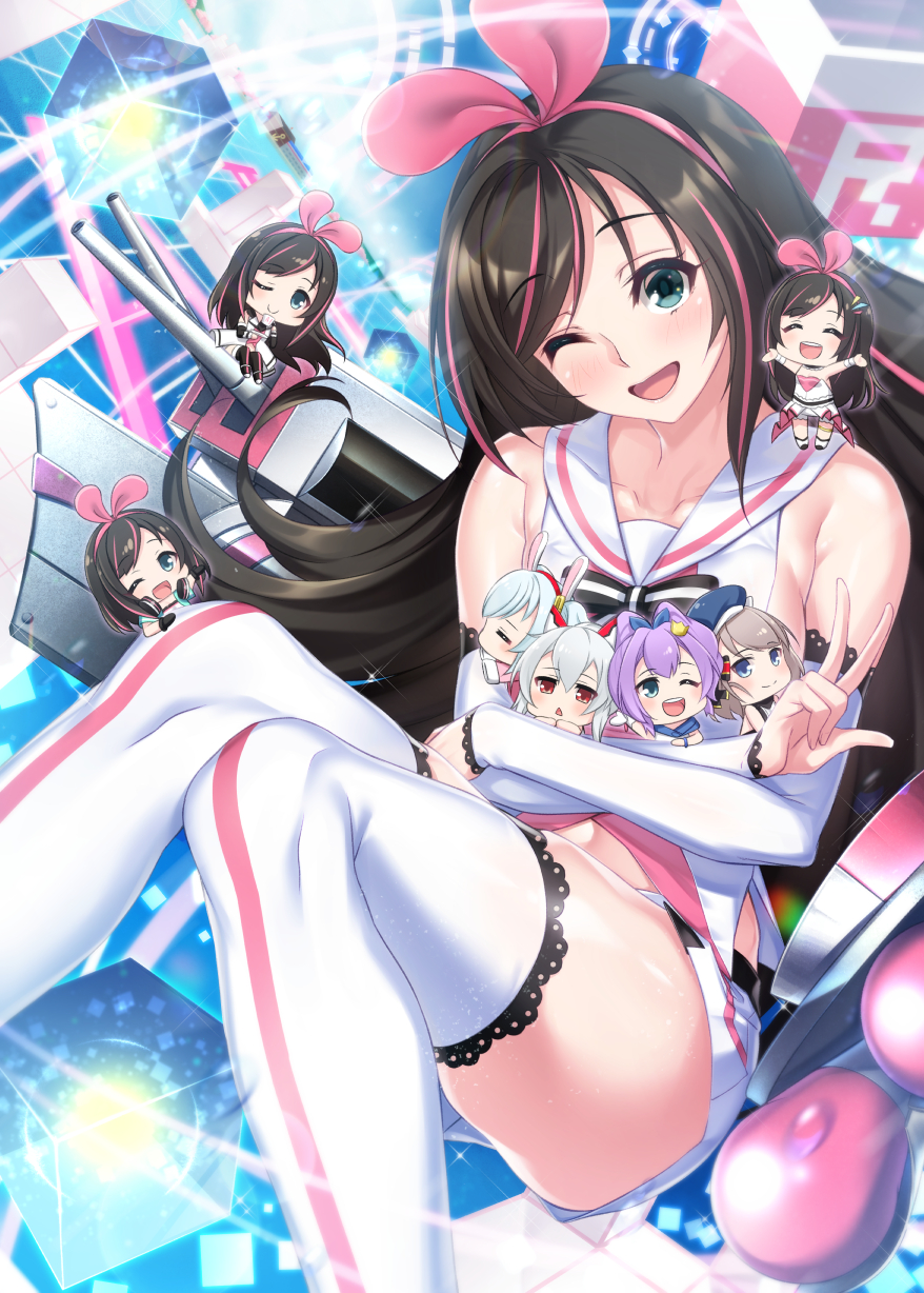 6+girls, alternate_costume, animal_ears, arm_warmers, asane_ken, ayanami_(azur_lane), azur_lane, blue_eyes