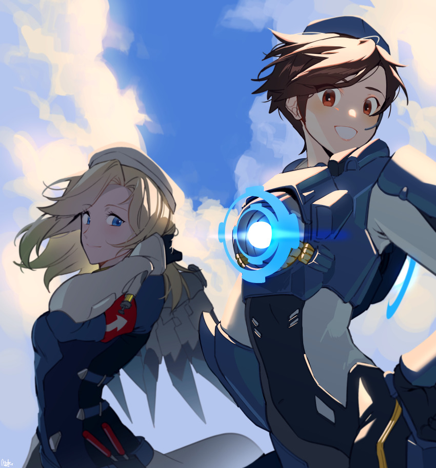 2girls, absurdres, alternate_costume, alternate_hairstyle, arched_back, armband, backlighting, beret