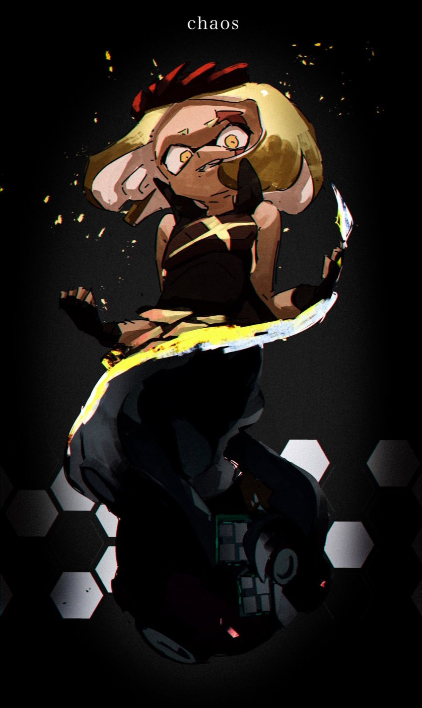 2girls, alternate_hair_color, bare_shoulders, black_hair, blonde_hair, crazy_eyes, crown, dark