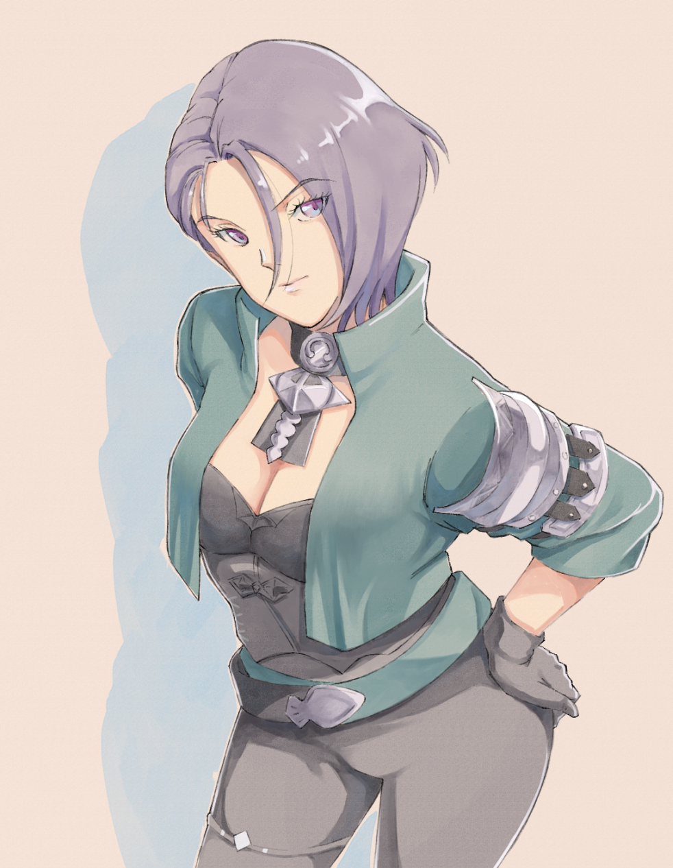 1girl, bad_id, bad_pixiv_id, belt, breasts, choker, cleavage, female_focus