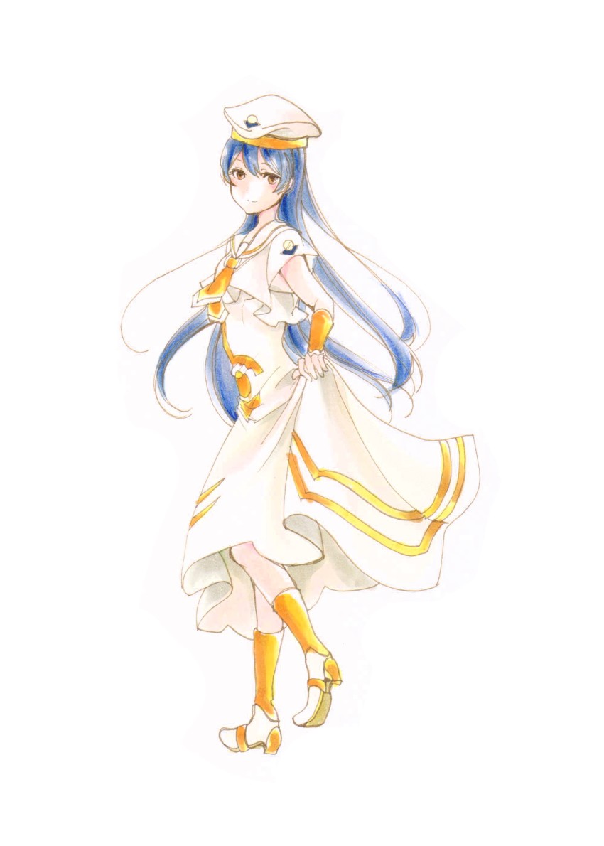 1girl, absurdres, alice_carroll, alice_carroll_(cosplay), aria_(manga), blouse, blue_hair, brown_eyes