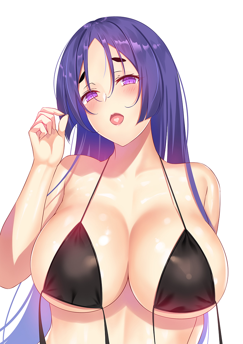 1girl, bare_shoulders, bikini, bikini_top_only, black_bikini, blush, breasts, cleavage