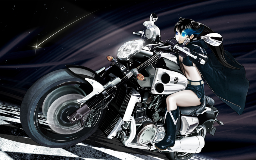 10s, 1girl, bad_id, bad_pixiv_id, bikini, bikini_top_only, black_hair, black_rock_shooter