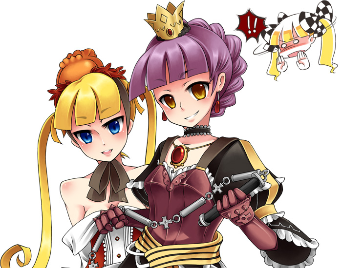 !, 2girls, 7th_dragon, 7th_dragon_(series), alusha_(7th_dragon), berich_(7th_dragon), blonde_hair, blue_eyes