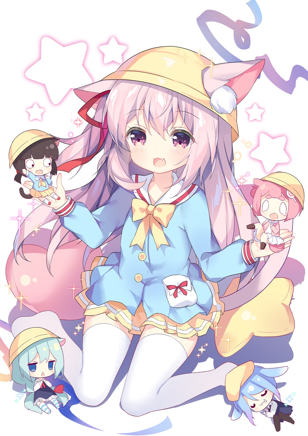 5girls, :<, :3, animal_ear_fluff, animal_ears, aqua_hair, azur_lane, blue_eyes