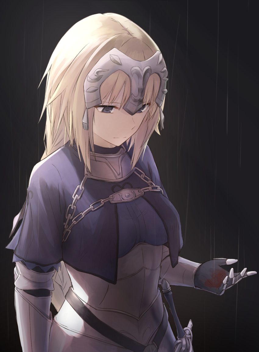 1girl, absurdres, armor, blonde_hair, blood, braid, chain, cowboy_shot