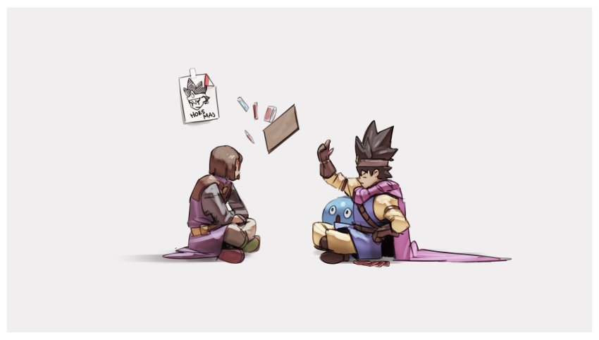 2boys, absurdres, belt, black_hair, bob_cut, brown_gloves, brown_hair, brown_pants