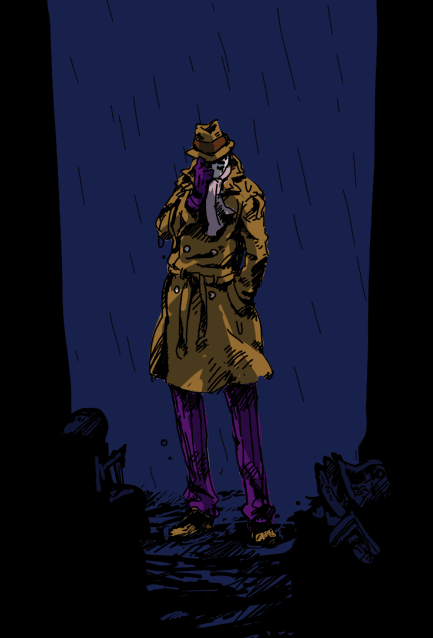 1boy, alley, bad_id, bad_pixiv_id, coat, dc_comics, fedora, gloves