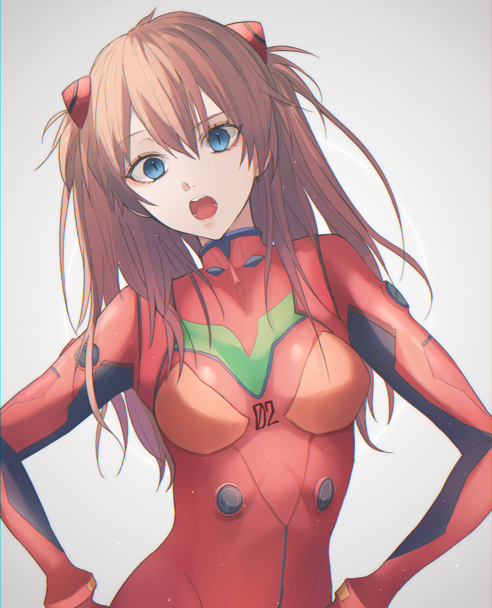 1girl, bad_id, bad_pixiv_id, blue_eyes, bodysuit, bracer, breasts, brown_hair