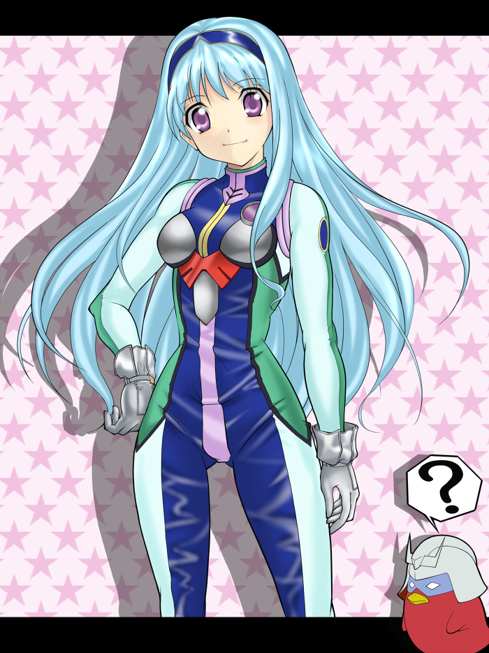 1girl, ?, aqua_hair, banpresto, bird, bodysuit, border, char_aznable