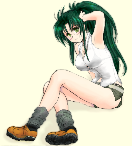 1girl, female_focus, green_hair, jochuu-san, lowres, oekaki, original, ponytail
