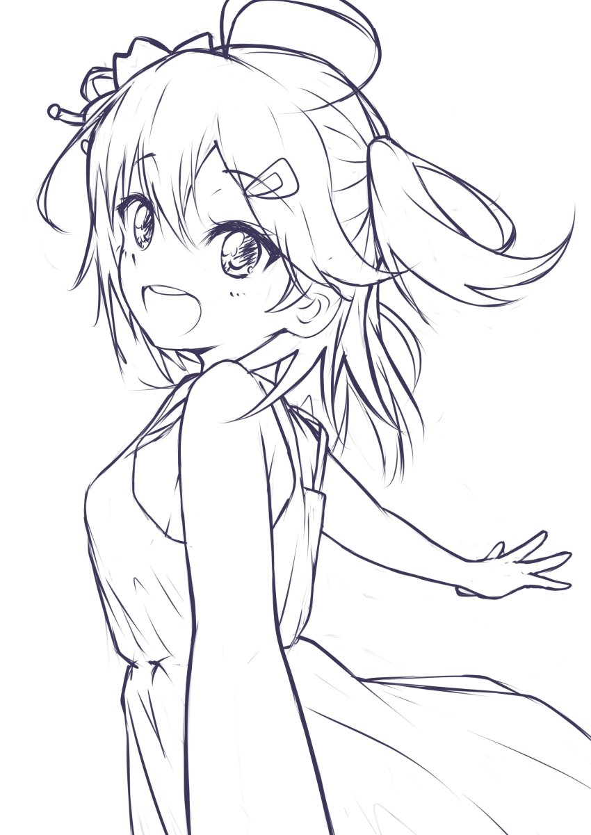 1girl, absurdres, ahoge, alternate_costume, bare_shoulders, breasts, dress, female_focus