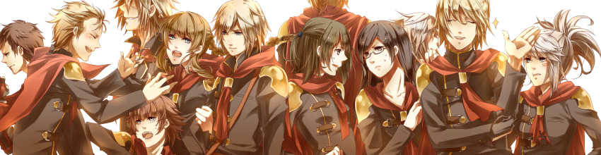 6+boys, 6+girls, absurdres, ace_(fft-0), akademeia_uniform, black_hair, blonde_hair, blue_eyes