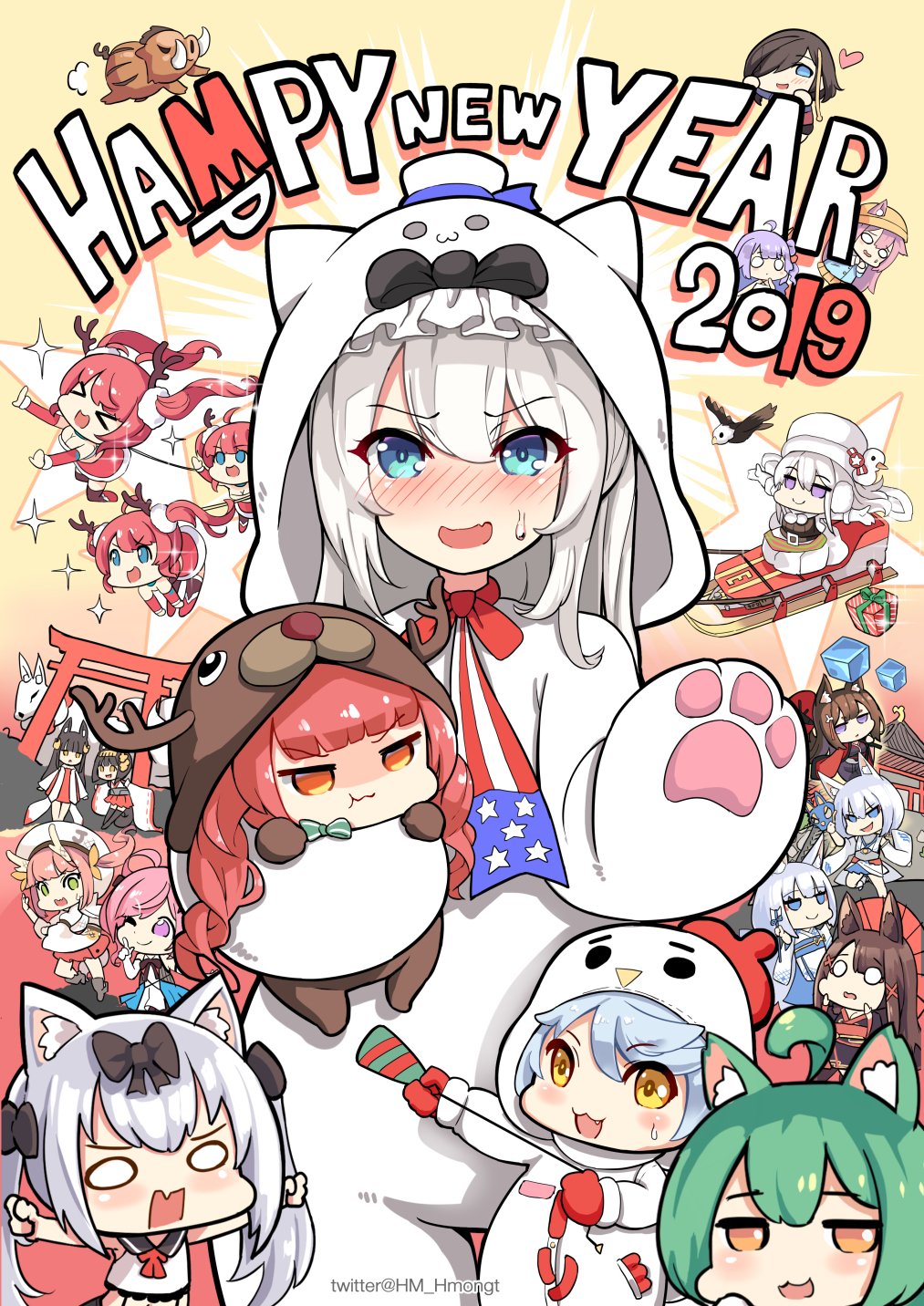 >_<, 2019, 6+girls, :3, :d, ahoge, akagi_(azur_lane), akashi_(azur_lane)