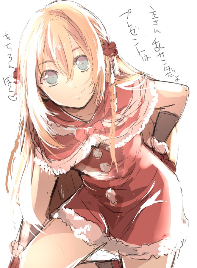 1boy, blonde_hair, blue_eyes, christmas, crossdressing, crossdressing_(mtf), long_hair, looking_at_viewer