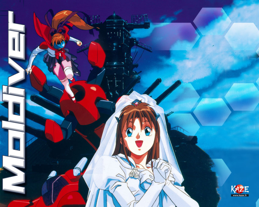 1990s_(style), 1girl, :d, blue_eyes, bodysuit, bow, bowtie, bridal_gauntlets