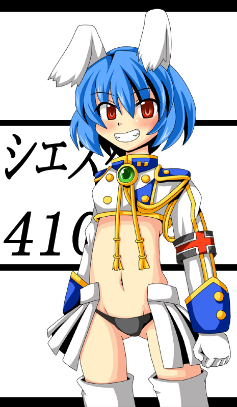 00s, 1girl, akatsu_botan, animal_ears, blue_hair, chiester410, female_focus, lowleg