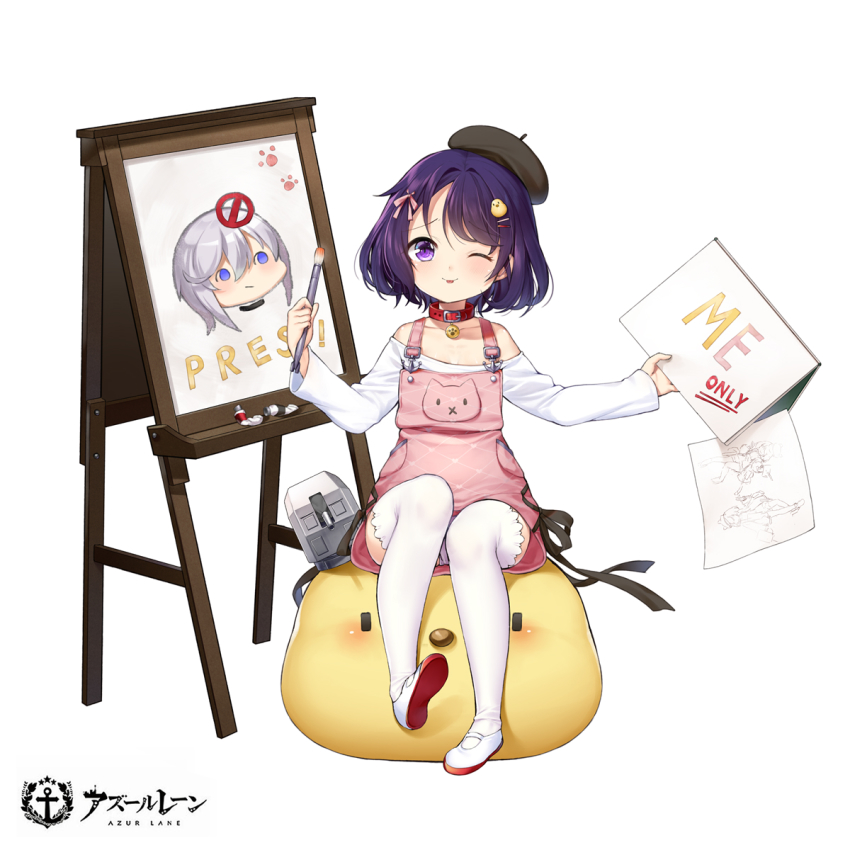 1girl, ;p, alternate_costume, anchor_symbol, azur_lane, blush, brush, bush_(azur_lane)