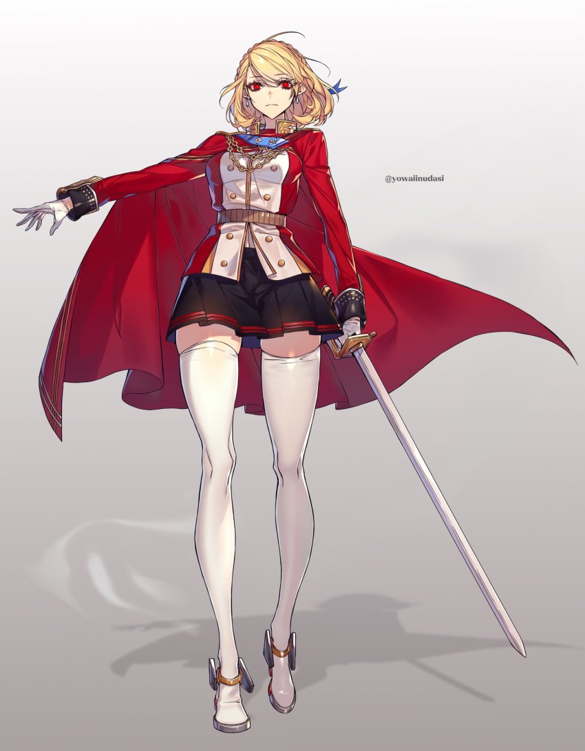 1girl, azur_lane, bad_id, bad_twitter_id, blue_ribbon, braid, cape, card