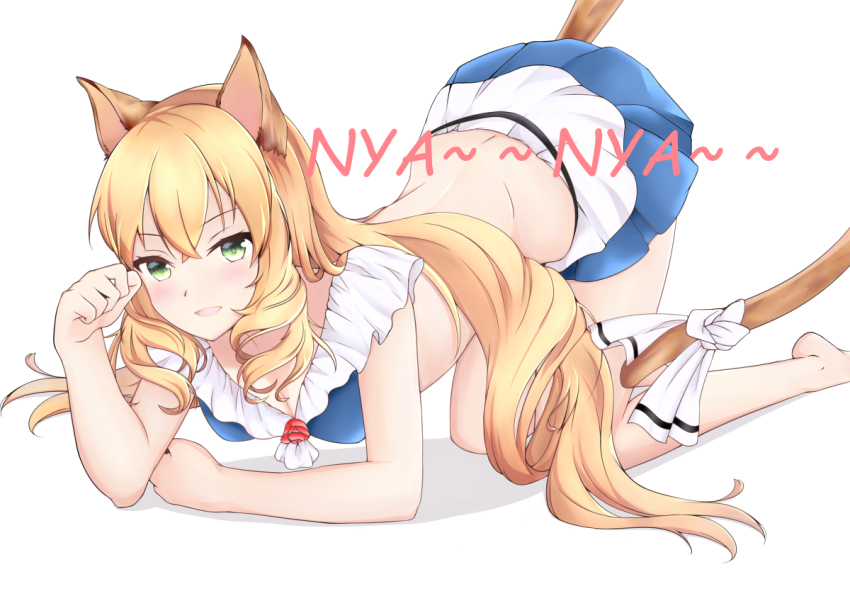 animal_ears, bikini, blonde_hair, breasts, cat_ears, cat_tail, epic_seven, green_eyes, lidica_(epic_seven), long_hair, looking_at_viewer, paw_pose, solo, swimsuit, tail, user_rpgr7342