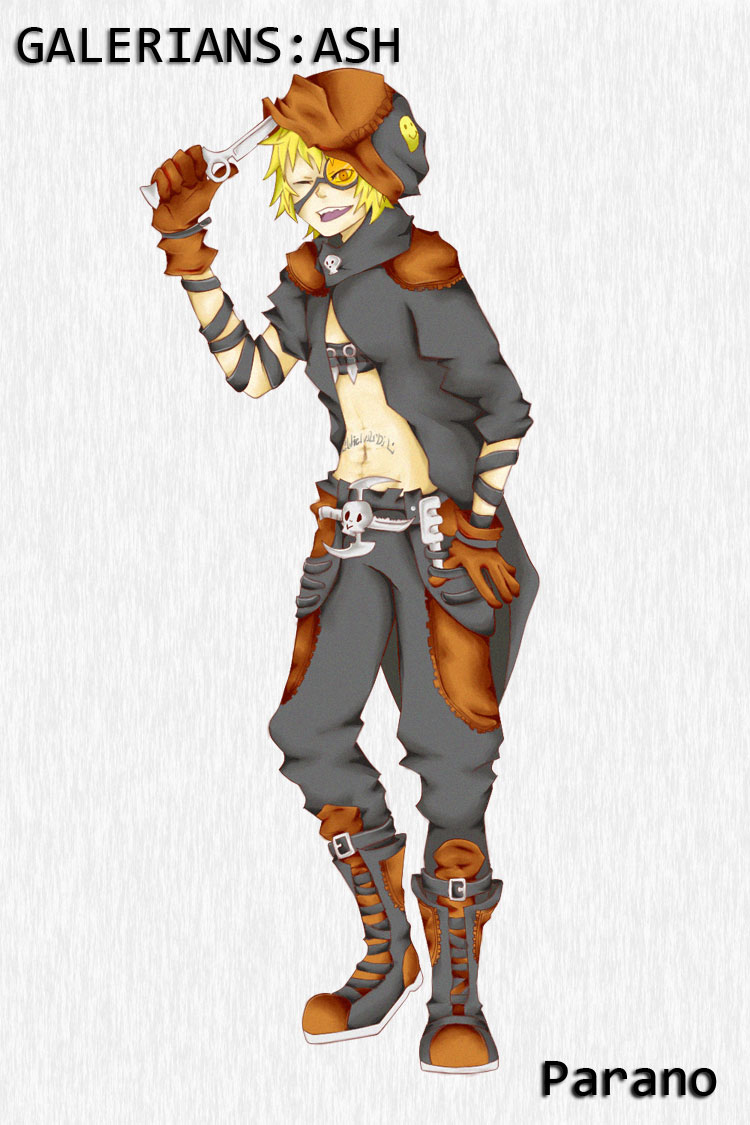 1boy, blade, blonde_hair, boots, brown_eyes, clothes, full_body, galerians