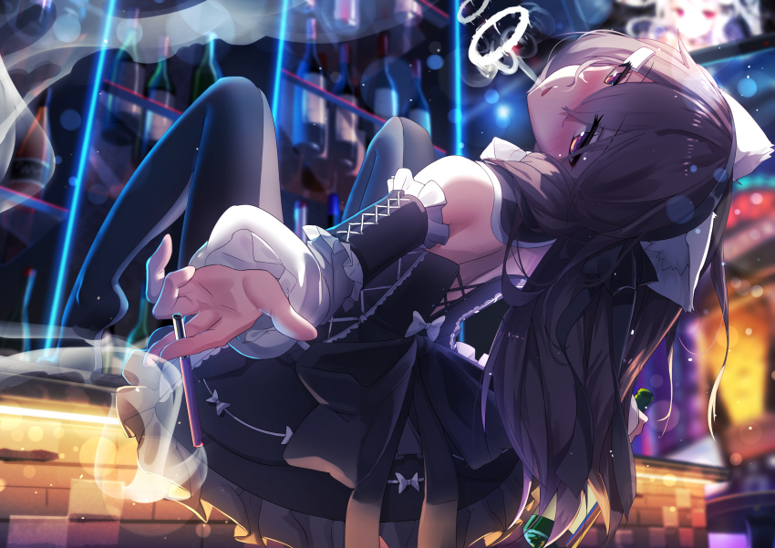 1girl, absurdres, animal_ears, bad_id, bad_pixiv_id, bare_shoulders, between_fingers, black_bow