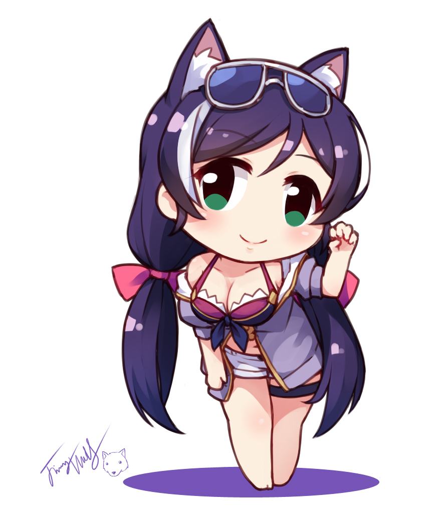 1girl, animal_ear_fluff, animal_ears, barefoot, bikini, blue_bikini, blush, bow