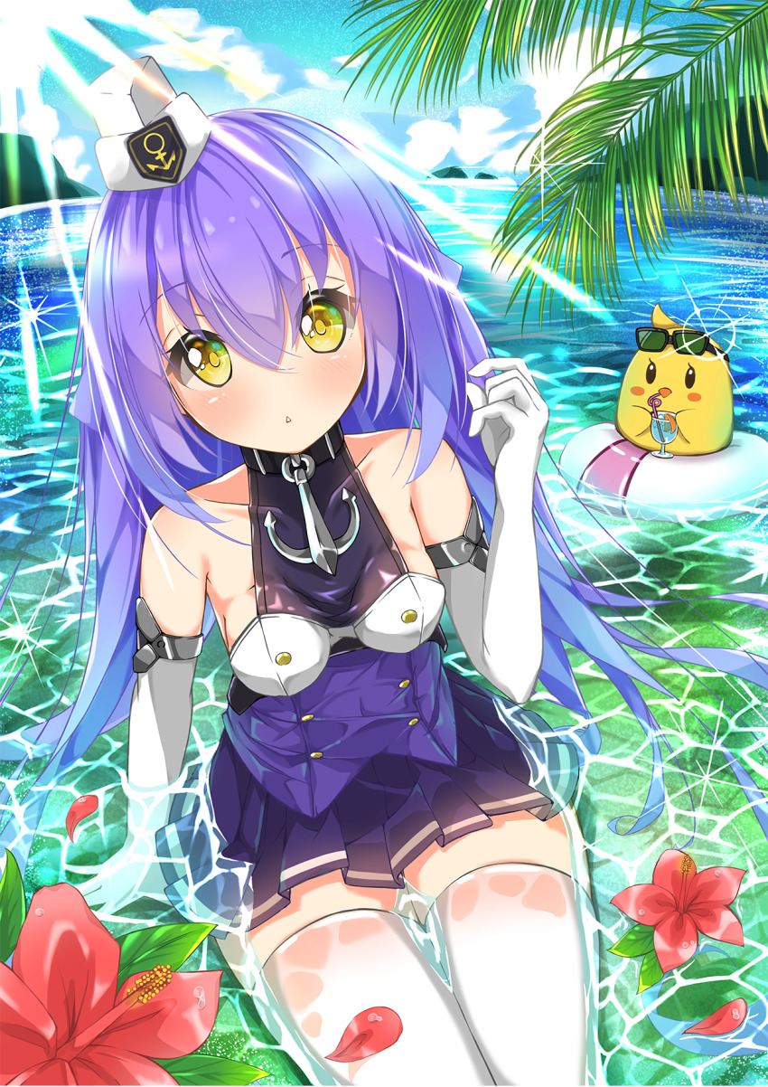 1girl, anchor, azur_lane, blush, breasts, collar, commentary_request, detached_sleeves