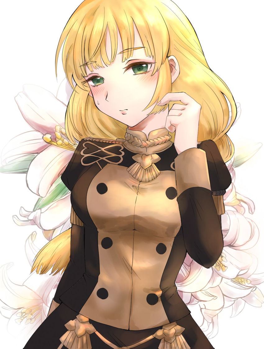 1girl, blonde_hair, blush, braid, epaulettes, female_focus, fire_emblem, fire_emblem:_three_houses