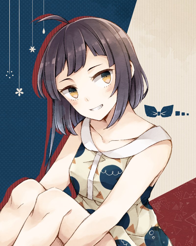 1girl, ahoge, alternate_hair_length, alternate_hairstyle, asymmetrical_bangs, collarbone, dress, female_focus