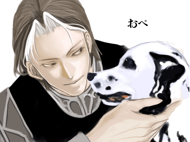 1boy, asahi_man'you, asahi_manyou, dog, ginga_eiyuu_densetsu, male_focus, pale_skin, paul_von_oberstein