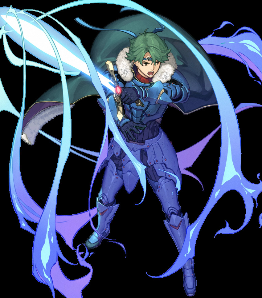 1boy, alm_(fire_emblem), alm_(imperial_ascent)_(fire_emblem), armor, armored_boots, aura, boots, cape
