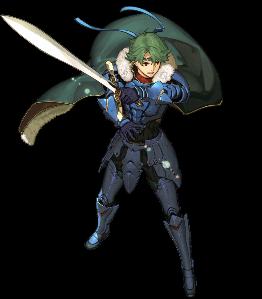 1boy, alm_(fire_emblem), alm_(imperial_ascent)_(fire_emblem), armor, armored_boots, boots, cape, falchion_(fire_emblem)