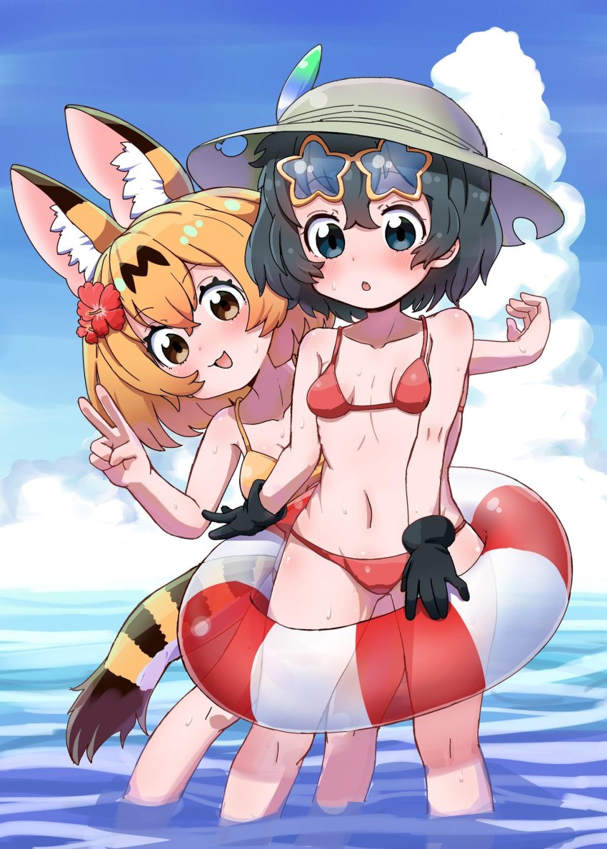 2girls, :3, :d, :o, animal_ear_fluff, bad_id, bad_twitter_id, bare_shoulders