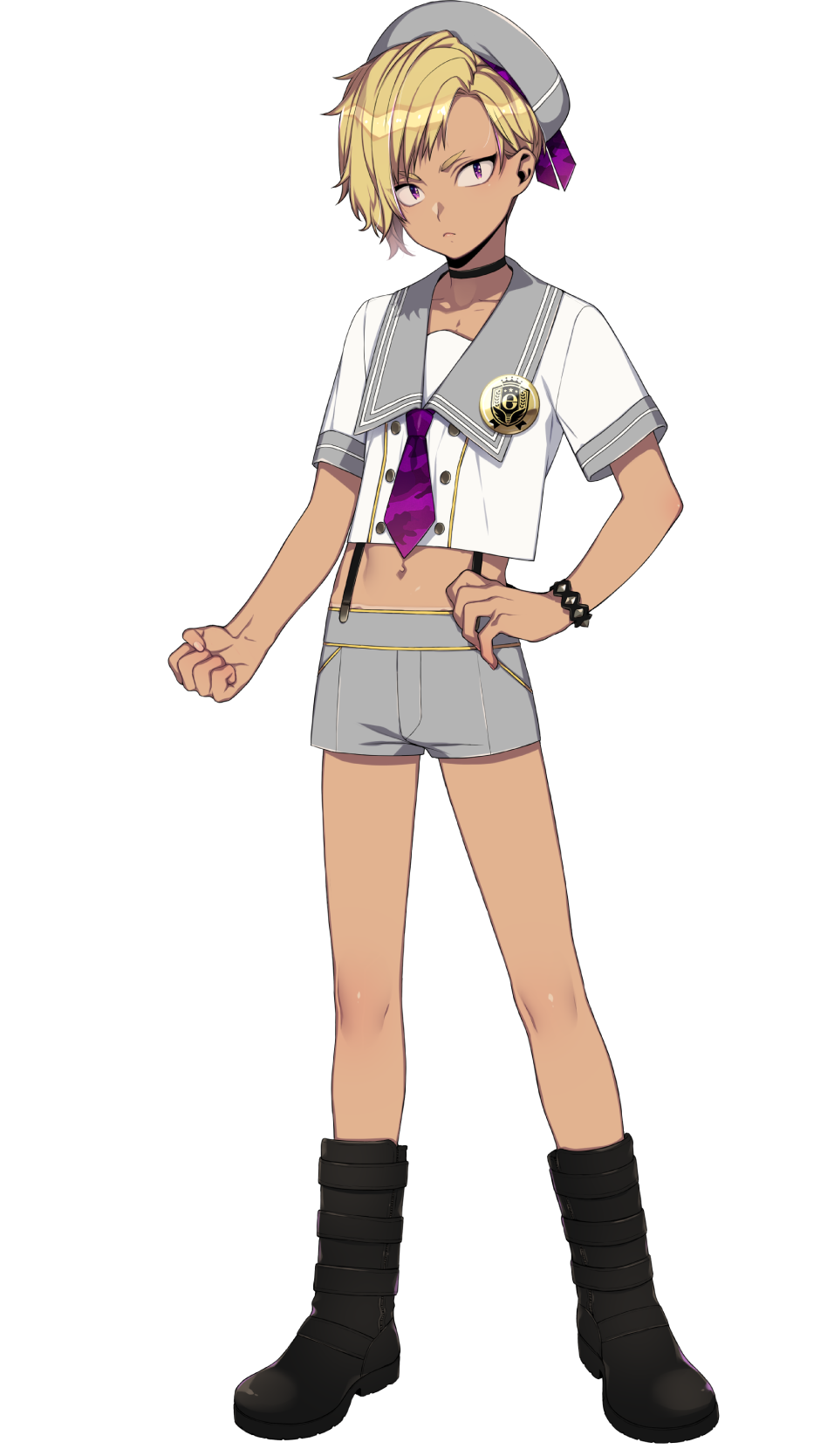 blonde_hair, boots, dark-skinned_male, dark_skin, full_body, goto_lion, hat, highres