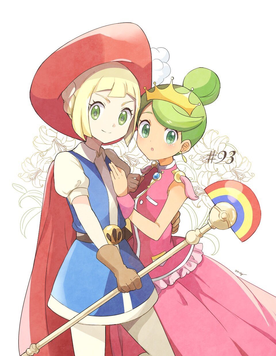 2girls, alternate_costume, alternate_hairstyle, arm_around_another's_back, artist_name, bad_id, bad_pixiv_id, bare_shoulders