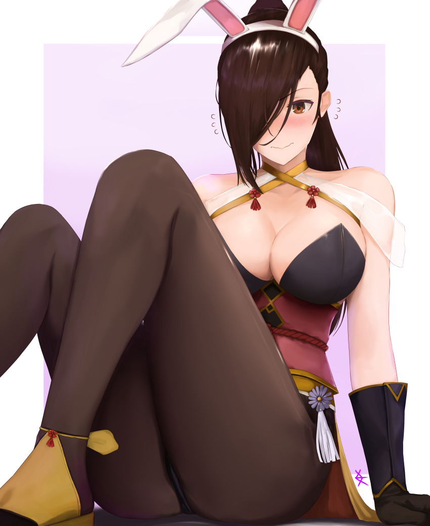 1girl, absurdres, alternate_costume, animal_ears, black_gloves, black_pantyhose, blush, breasts