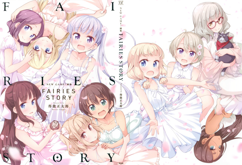 6+girls, :d, absurdres, ahagon_umiko, barefoot, blonde_hair, blue_eyes, blush