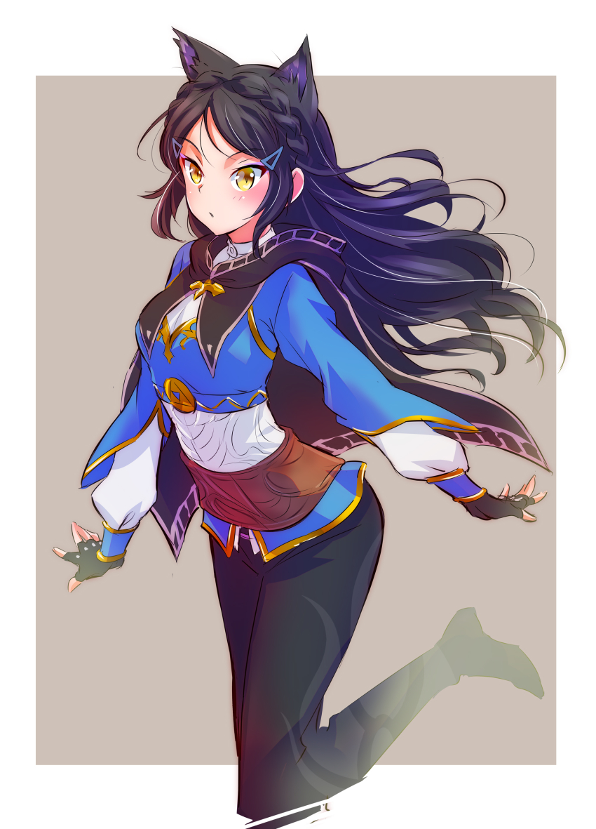 1girl, absurdres, animal_ears, black_gloves, black_hair, blake_belladonna, braid, breasts