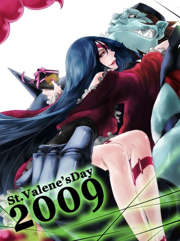 00s, 1boy, 1girl, adiane, blue_hair, chawan_fukasu, couple, eyepatch