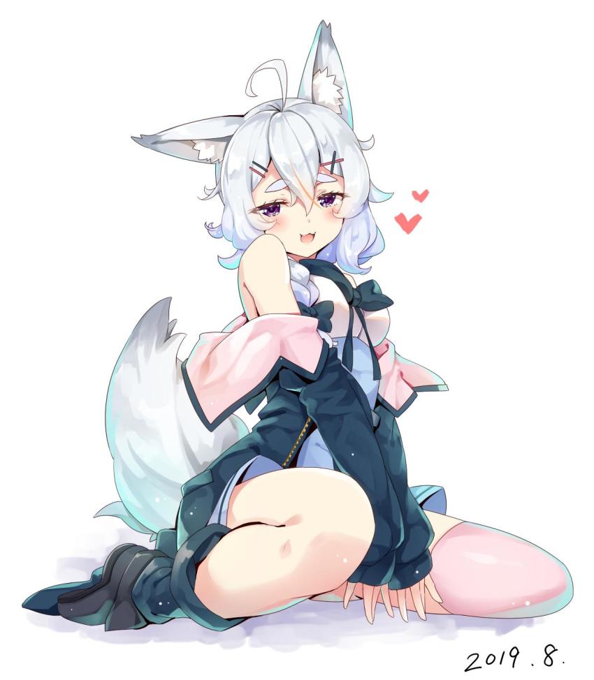 1girl, ahoge, animal_ear_fluff, animal_ears, black_footwear, black_jacket, blush, breasts
