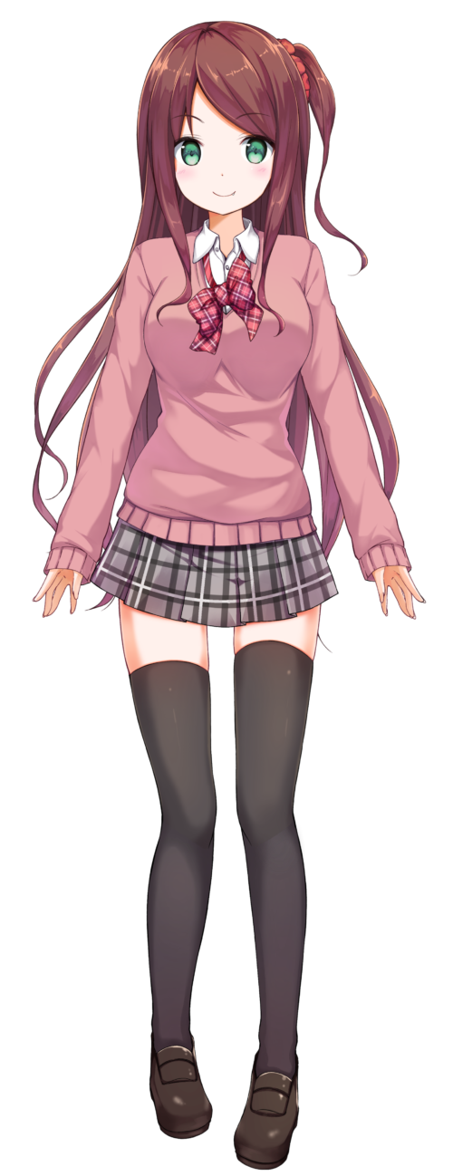 1girl, akabane_youko, akabane_youko_(1st_costume), black_thighhighs, blush, bow, bowtie, breasts