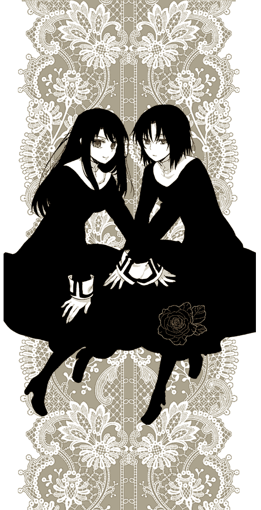 flower, kara_no_kyoukai, kokutou_azaka, kurogiri_satsuki, long_hair, monochrome, neckerchief, nun