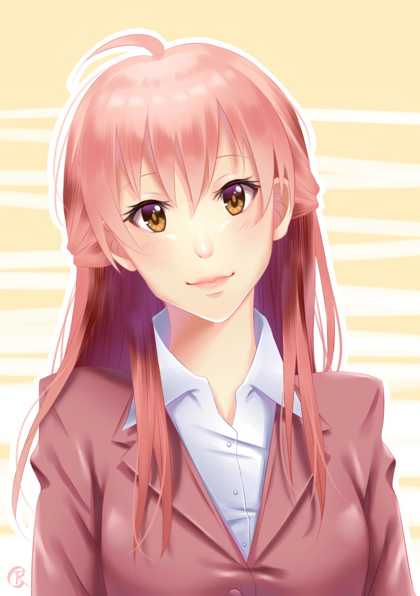 1girl, absurdres, bad_shoulders, blush, brown_eyes, ceciliarinchan, female_focus, formal_clothes