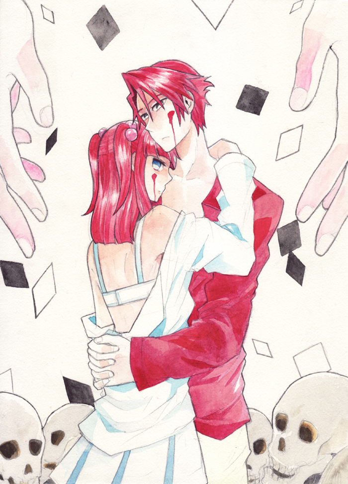 00s, 1boy, back, bad_id, bad_pixiv_id, bare_shoulders, black_eyes, blood