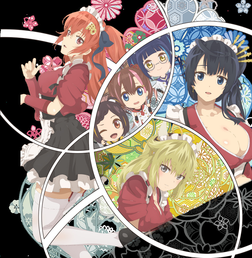 6+girls, breasts, character_request, cleavage, goou_yoshimitsu, highres, honchou_masamune, horinuki_masamune