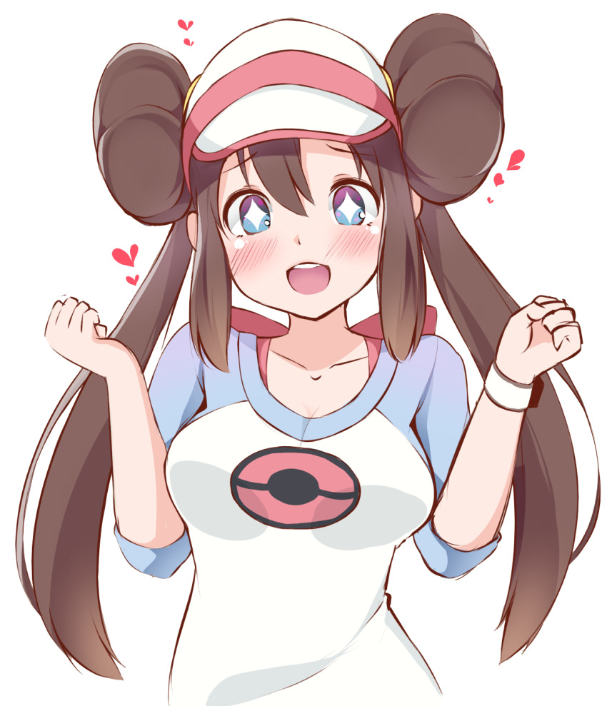 1girl, blush, bow, breasts, brown_hair, cleavage, double_bun, female_focus