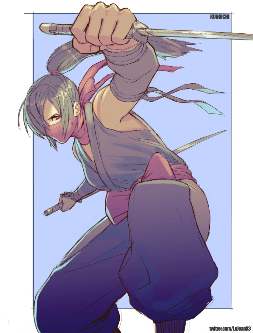 1girl, absurdres, commentary, commission, female_focus, highres, kage_no_densetsu, mask