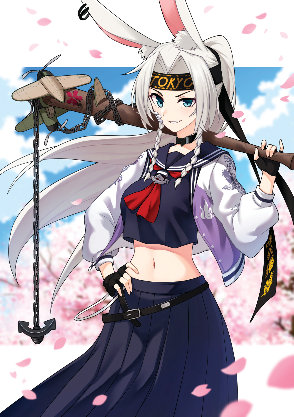 1girl, anchor, animal_ears, azur_lane, baseball_bat, blue_eyes, child_(isoliya), choker