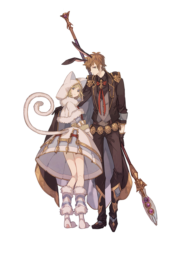 1boy, 1girl, a082, alternate_color, alternate_costume, animal_ears, animal_hood, belt